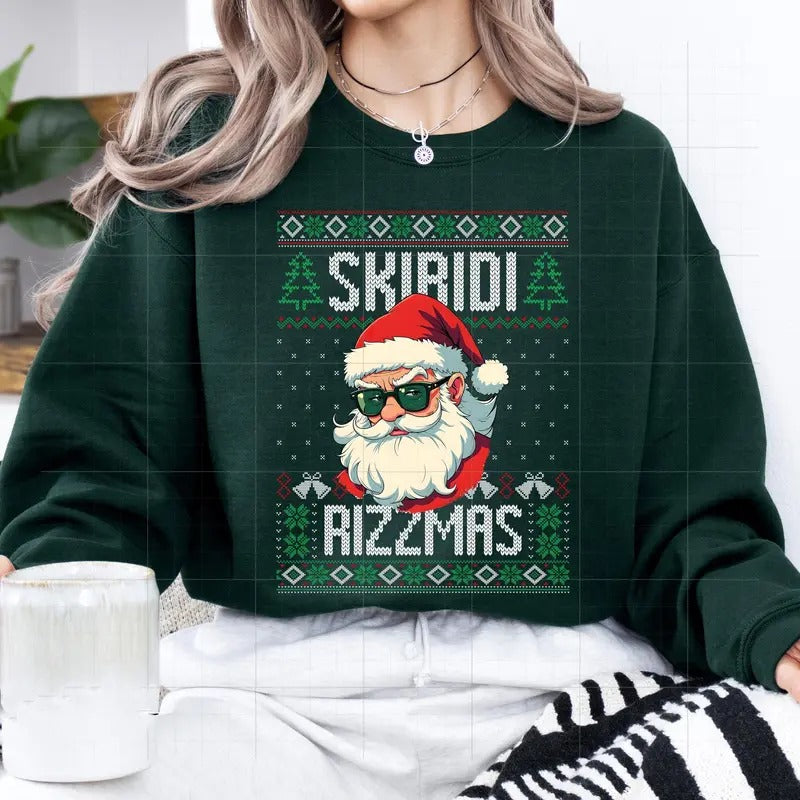 Skibidii Rizzmas Ugly Santa Claus Xmas Rizz - Adult & Kids T-Shirts, Sweatshirts & Hoodies apparel design preview 1