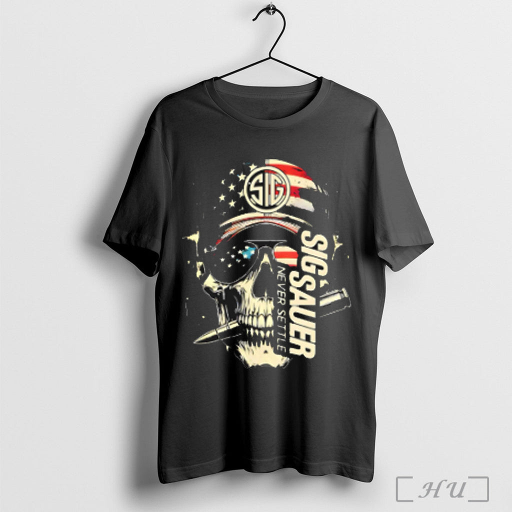 Skull Sig Sauer Never Settle - Adult & Kids T-Shirts, Sweatshirts & Hoodies apparel design preview 1