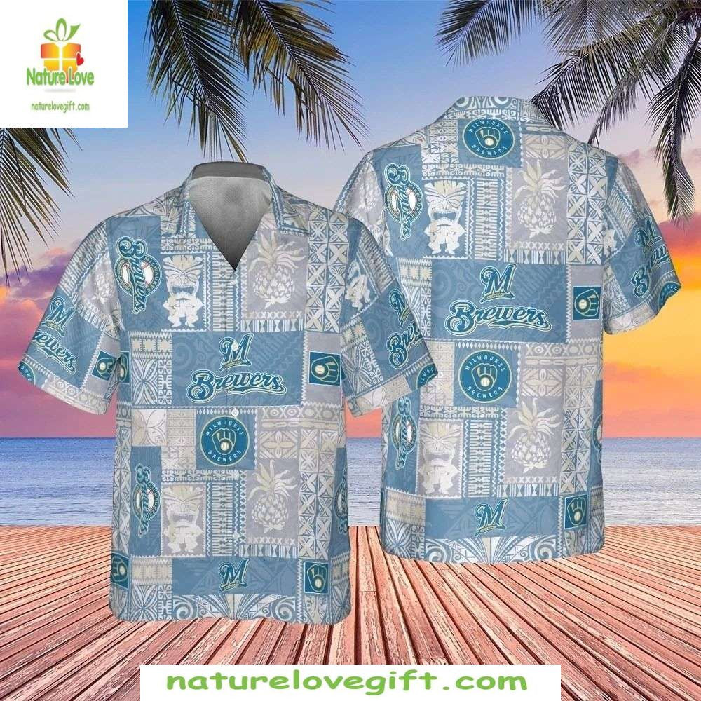 Milwaukee Brewers Hawaiian Sleek Silver MLB Aloha - Adult & Kids T-Shirts, Sweatshirts & Hoodies apparel design preview 1