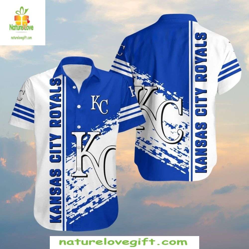 KC Royals Hawaiian White Blue Dynamic Design MLB - Adult & Kids T-Shirts, Sweatshirts & Hoodies apparel design preview 1