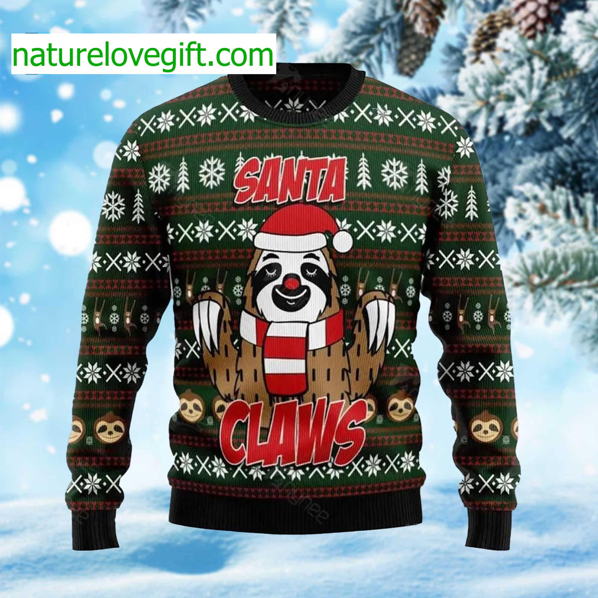 Sloth Santa Claws Ugly Christmas Sweater - Holiday Gift product image