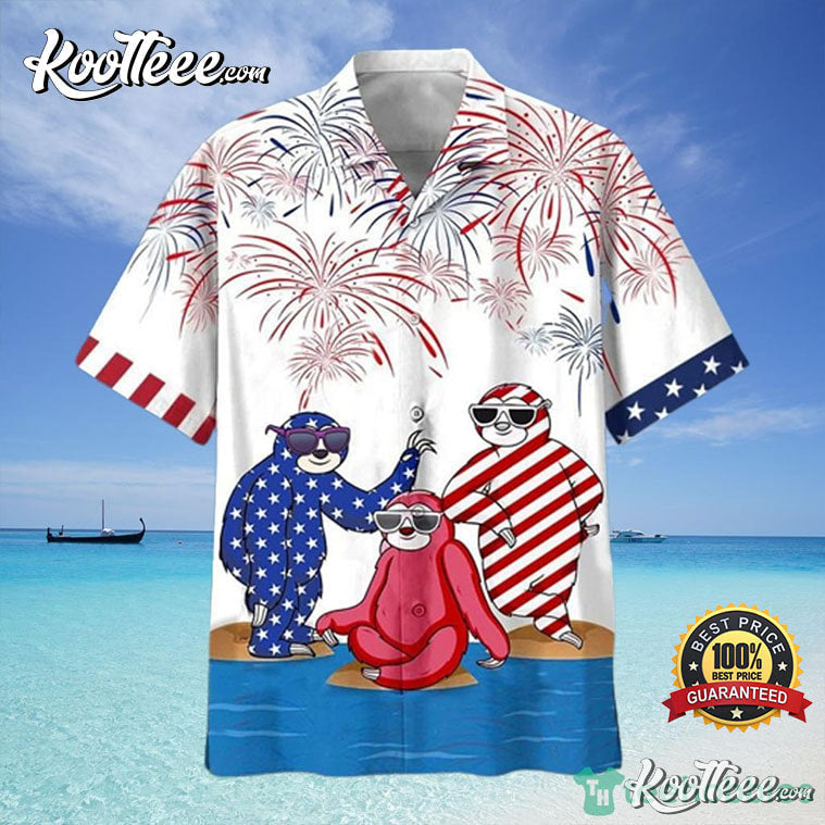 Sloths With Firework 4th Of July Hawaiian - Adult & Kids T-Shirts, Sweatshirts & Hoodies apparel design preview 1