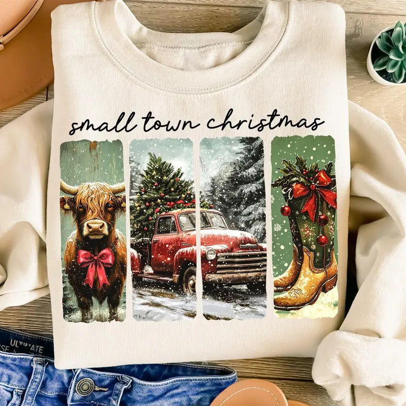 Small Town Cowgirl Western Girl Cow - Adult & Kids T-Shirts, Sweatshirts & Hoodies apparel design preview 1