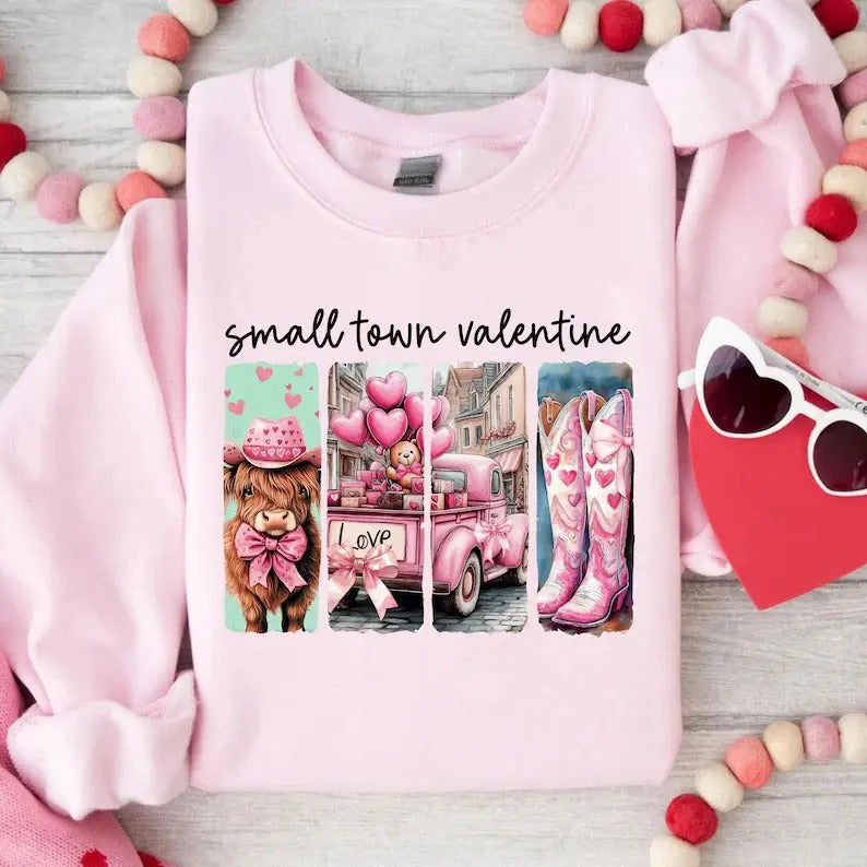Small Town Valentine Howdy Valentines Vintage Western - Adult & Kids T-Shirts, Sweatshirts & Hoodies apparel design preview 1