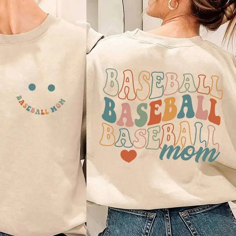 Smiley Face Baseball Mom Cute Ideas - Adult & Kids T-Shirts, Sweatshirts & Hoodies apparel design preview 1