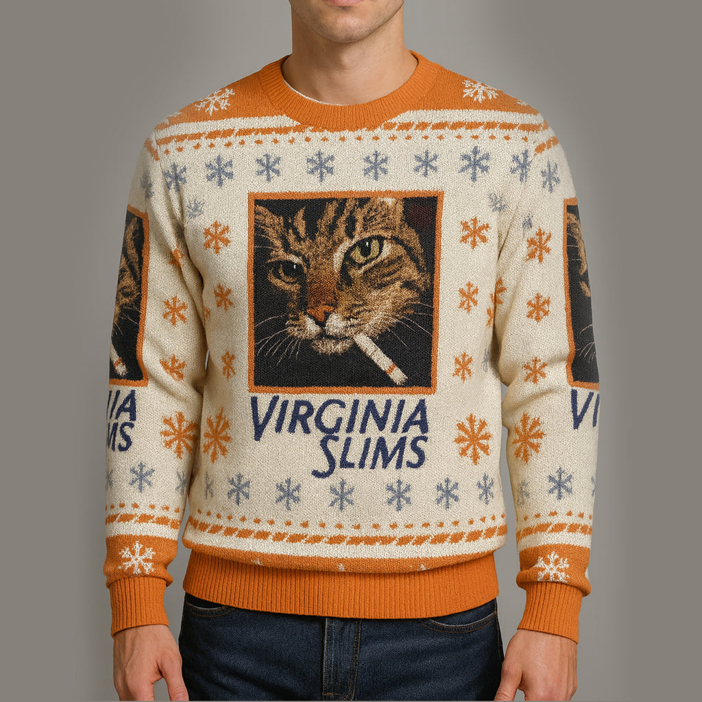 Smoking Cat Virginia Slims Funny Ugly Christmas Sweater - Holiday Gift product image 2