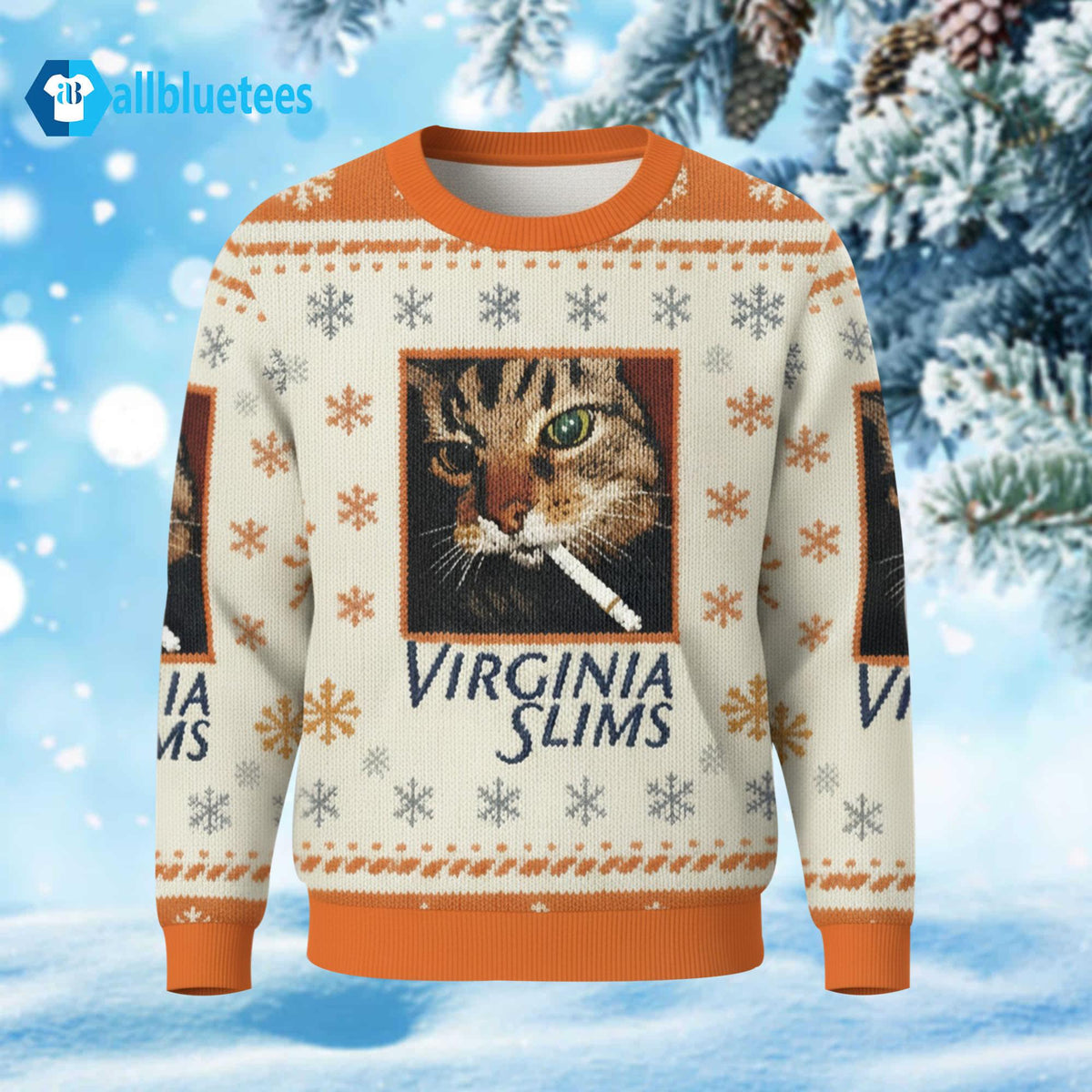 Smoking Cat Virginia Slims Funny Ugly Christmas Sweater - Holiday Gift product image