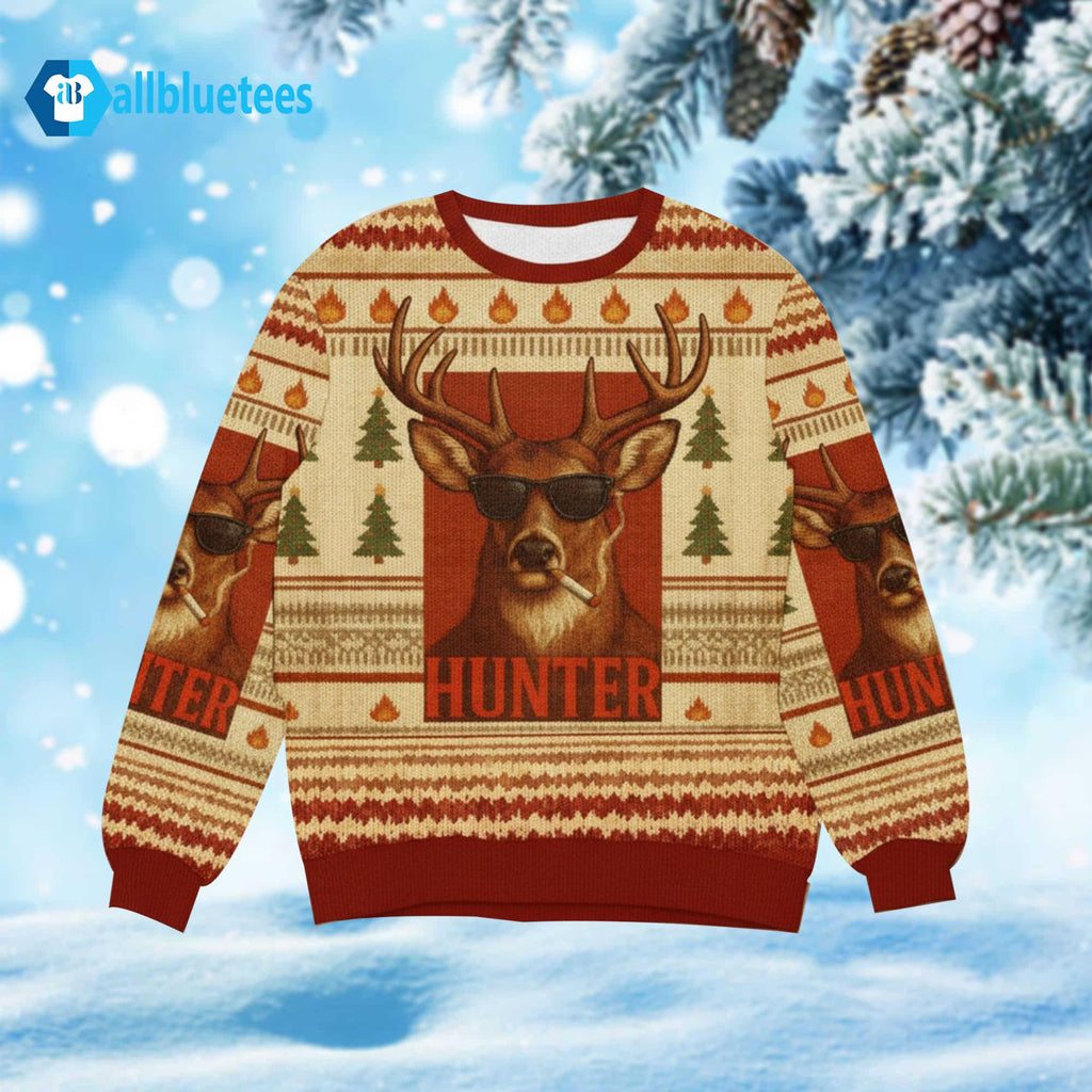 Smoking Deer Hunter Ugly Christmas Sweater - Holiday Gift product image
