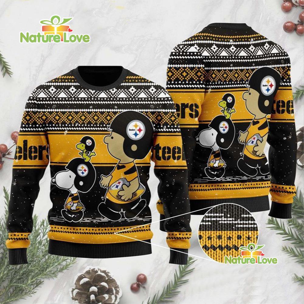 Snoopy Charlie Brown Pittsburgh Steelers Ugly Christmas Sweater - Holiday Gift product image