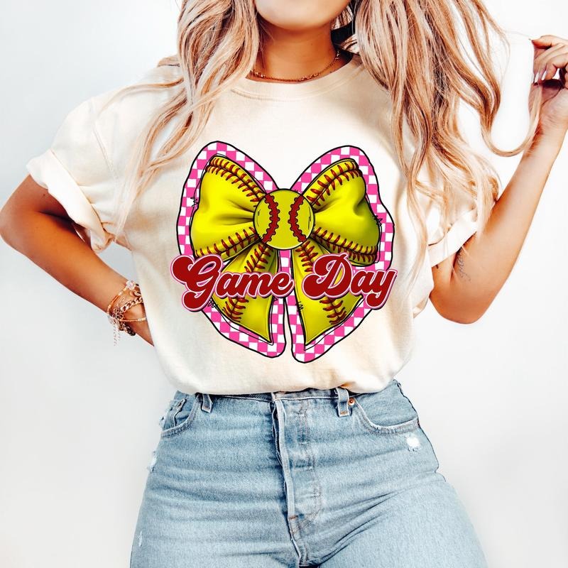Softball Game Day Coquette Retro Checkered Bow Mama - Adult & Kids T-Shirts, Sweatshirts & Hoodies apparel design preview 1