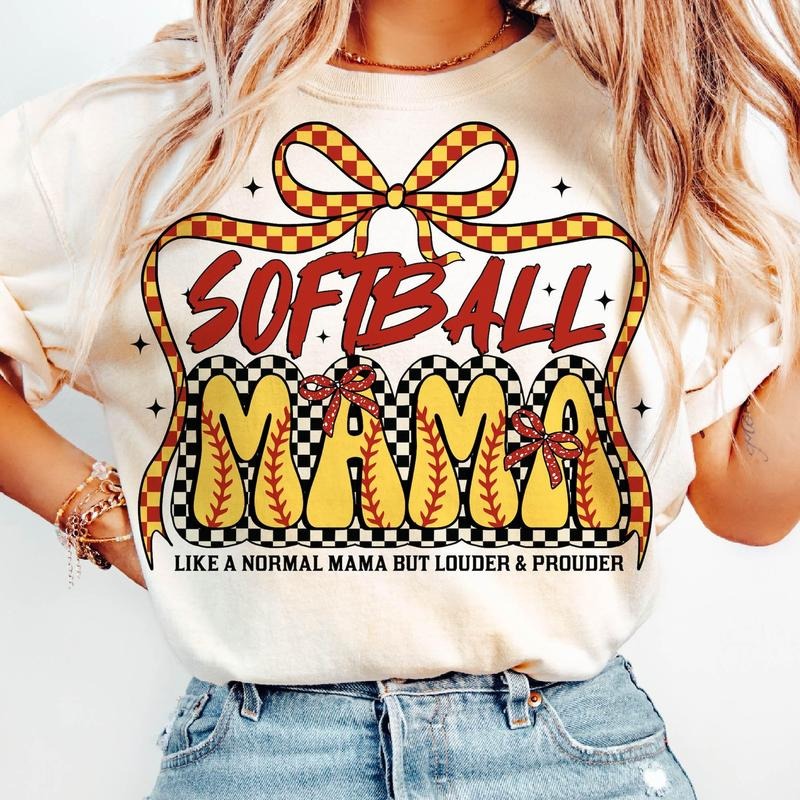 Softball Mama Coquette Bow Cheer Mom Baseball Retro - Adult & Kids T-Shirts, Sweatshirts & Hoodies apparel design preview 1
