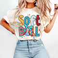Softball Game Day Retro Bow Mama Mom Brushstroke - Adult & Kids T-Shirts, Sweatshirts & Hoodies apparel design preview 1