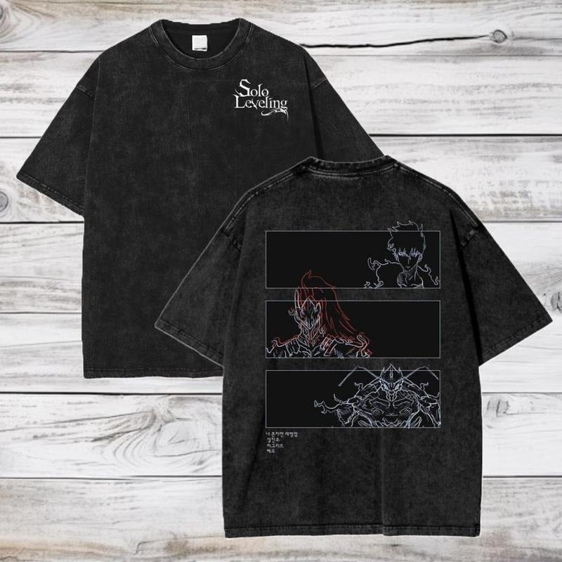 Solo Leveling Anime Acid Wash Oversize Jinwoo Sung - Adult & Kids T-Shirts, Sweatshirts & Hoodies apparel design preview 1