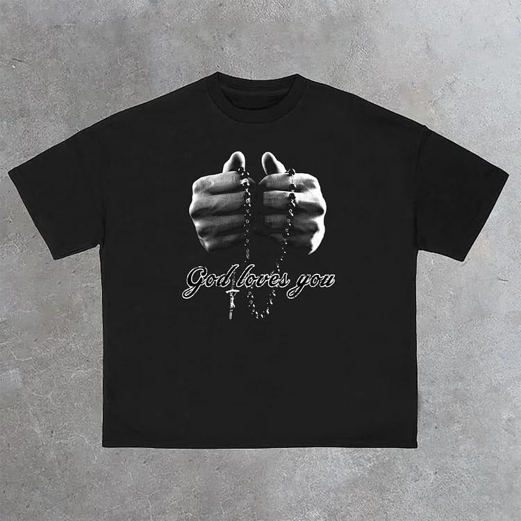 Sopula Praying Hands God Loves You Print Cotton - Adult & Kids T-Shirts, Sweatshirts & Hoodies apparel design preview 1
