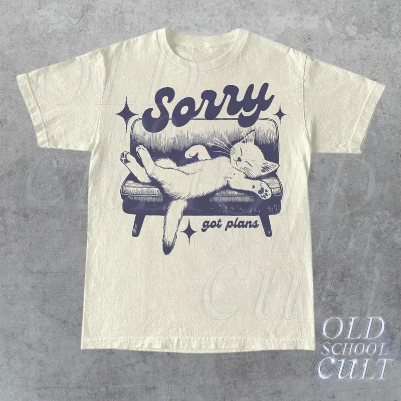 Sorry Got Plans Retro Vintage Kitten Nostalgia Cat - Adult & Kids T-Shirts, Sweatshirts & Hoodies apparel design preview 1