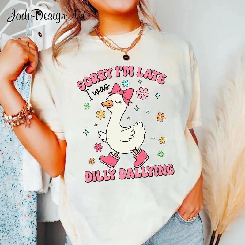 Sorry I'M Late I Was Dilly Dallying Goose Floral - Adult & Kids T-Shirts, Sweatshirts & Hoodies apparel design preview 1