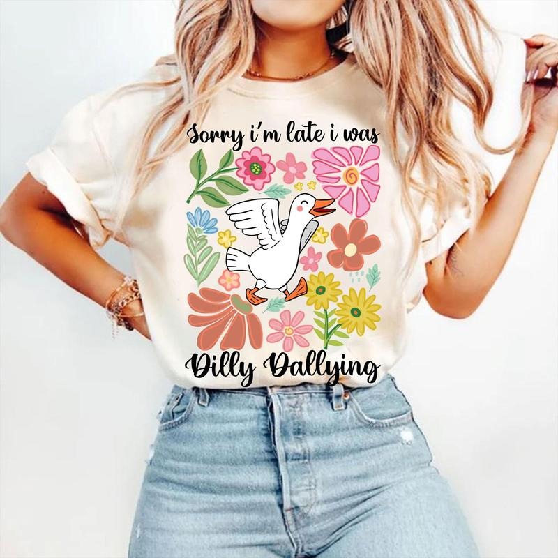 Sorry I'M Late I Was Dilly Dallying Goose Floral - Adult & Kids T-Shirts, Sweatshirts & Hoodies apparel design preview 1