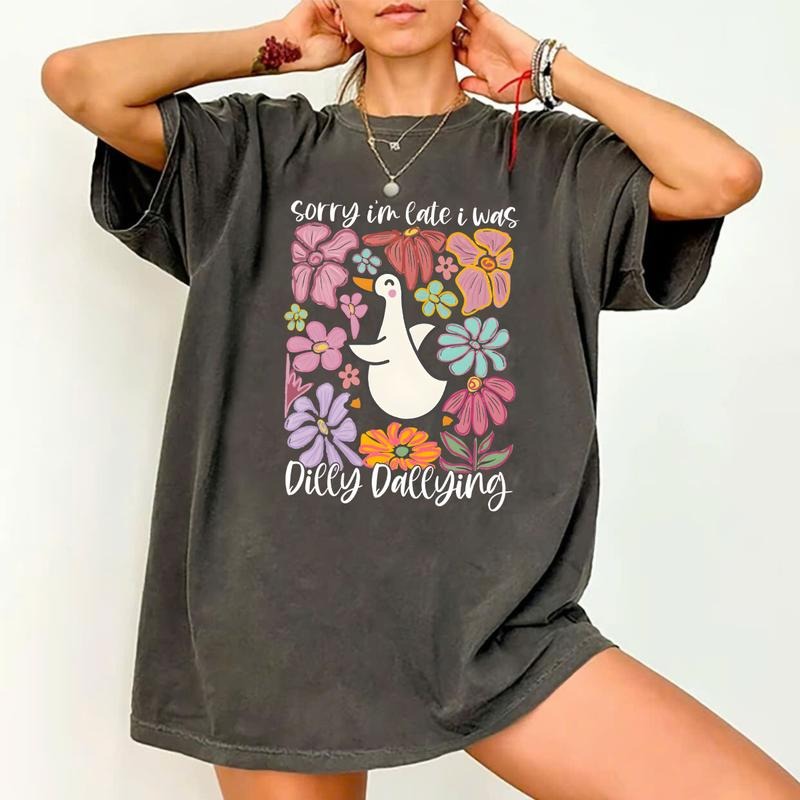 Sorry I'M Late I Was Dilly Dallying Goose Floral - Adult & Kids T-Shirts, Sweatshirts & Hoodies apparel design preview 1