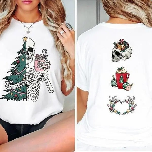 Sorta Merry Scary Two Sides Tree Skeleton Funny Skull - Adult & Kids T-Shirts, Sweatshirts & Hoodies apparel design preview 1