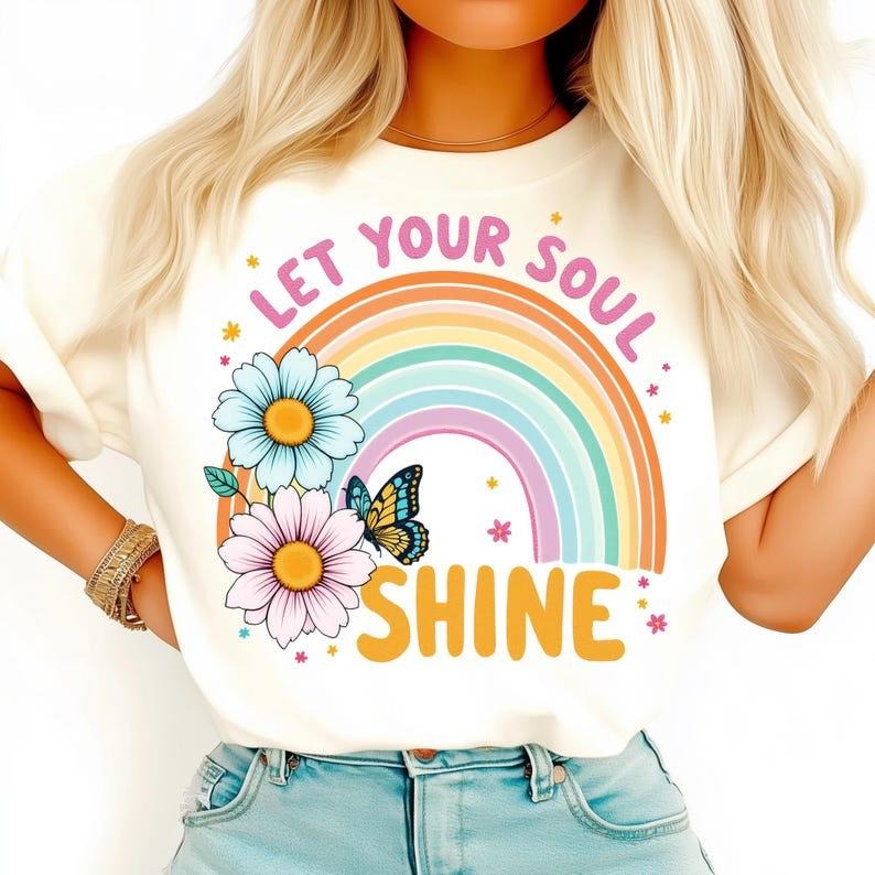 Soul Shine Rainbow Daisy Positive Butterfly Art - Adult & Kids T-Shirts, Sweatshirts & Hoodies apparel design preview 1