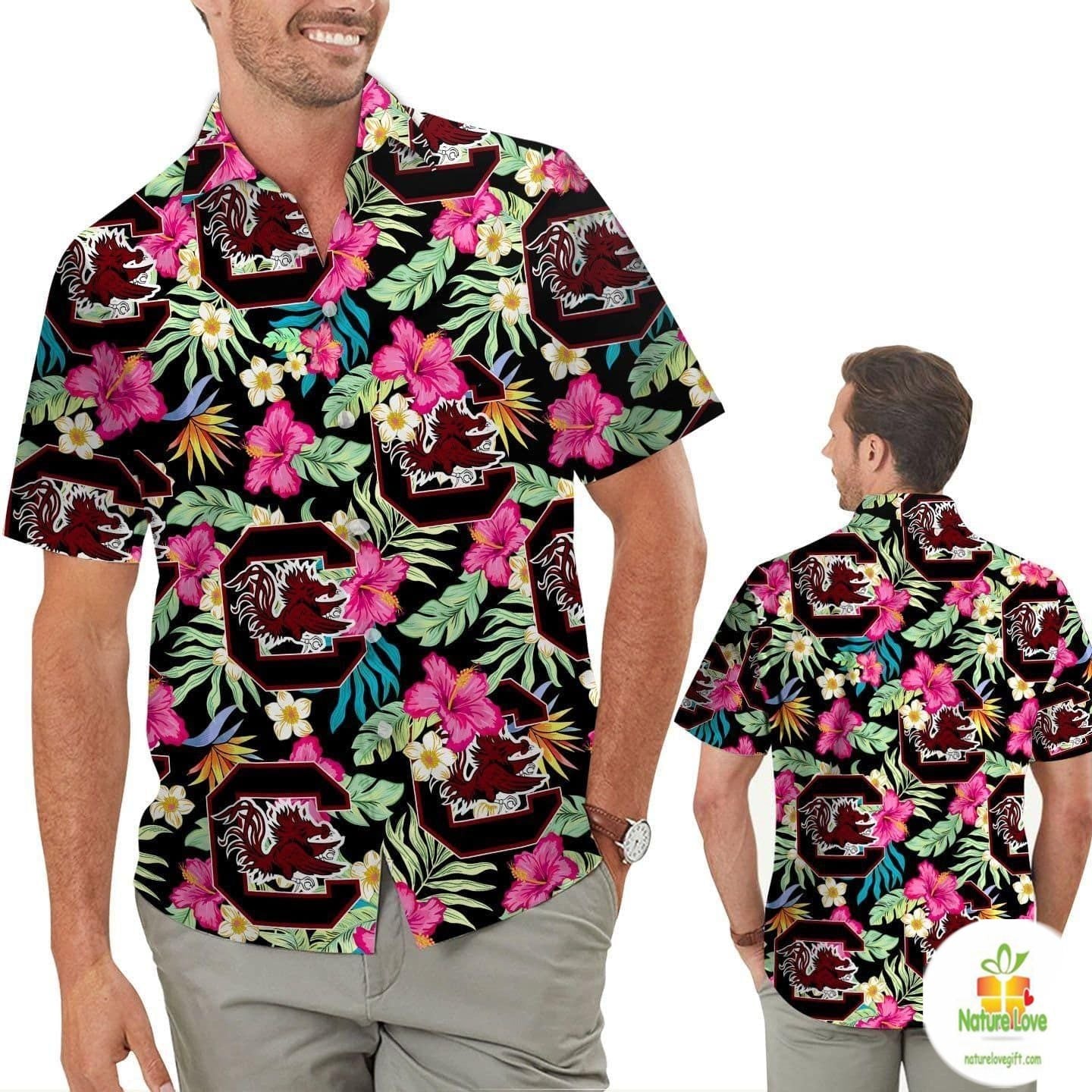 Hawaiian South Carolina Gamecocks Hibiscus Tropical - Adult & Kids T-Shirts, Sweatshirts & Hoodies apparel design preview 1
