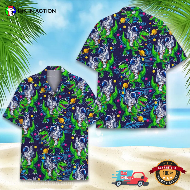 Space Astronaut Riding Dinosaur Hawaiian - Adult & Kids T-Shirts, Sweatshirts & Hoodies apparel design preview 1