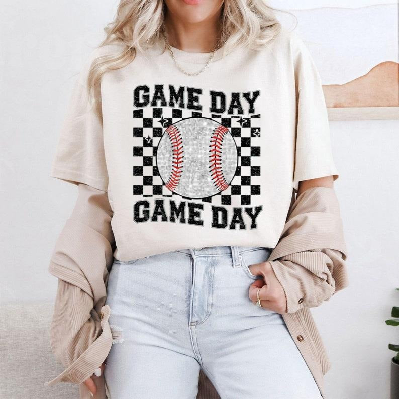 Sparkly Baseball Game Day Team Mom - Adult & Kids T-Shirts, Sweatshirts & Hoodies apparel design preview 1