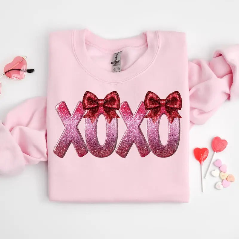Sparkly Coquette Xoxo Pink Red Faux Not Glitter - Adult & Kids T-Shirts, Sweatshirts & Hoodies apparel design preview 1