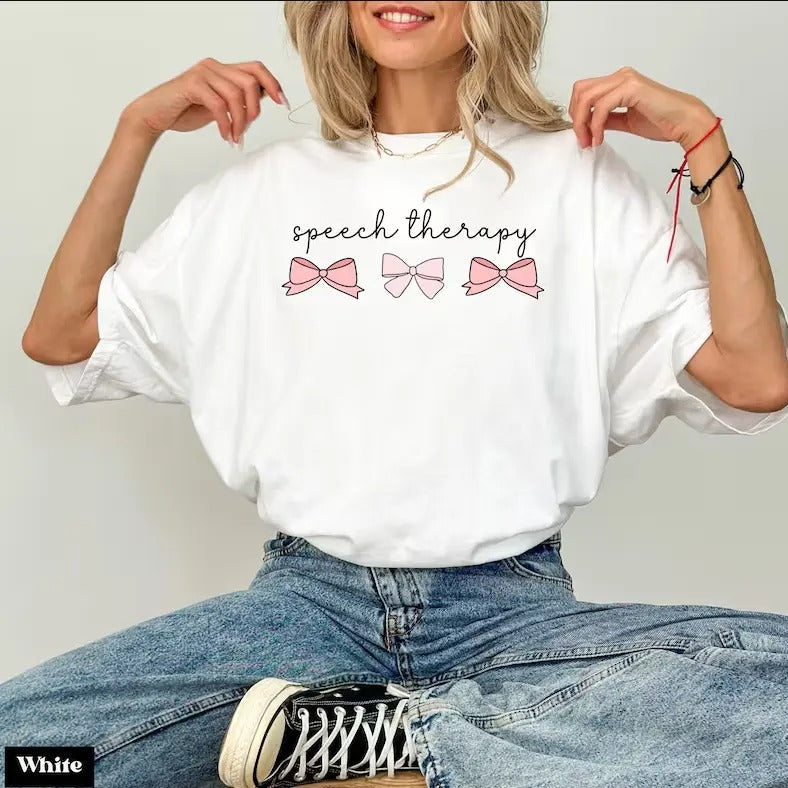 Speech Therapy SLP SLPA Pathology Therapist Pink Bows - Adult & Kids T-Shirts, Sweatshirts & Hoodies apparel design preview 1