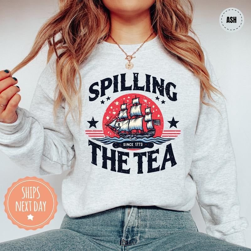 Spilling Tea Since 1773 Funny 4th July Patriotic - Adult & Kids T-Shirts, Sweatshirts & Hoodies apparel design preview 1