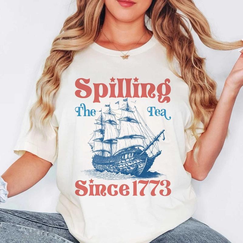 Spilling Tea Since 1773 4th July Patriotic Usa Boston - Adult & Kids T-Shirts, Sweatshirts & Hoodies apparel design preview 1
