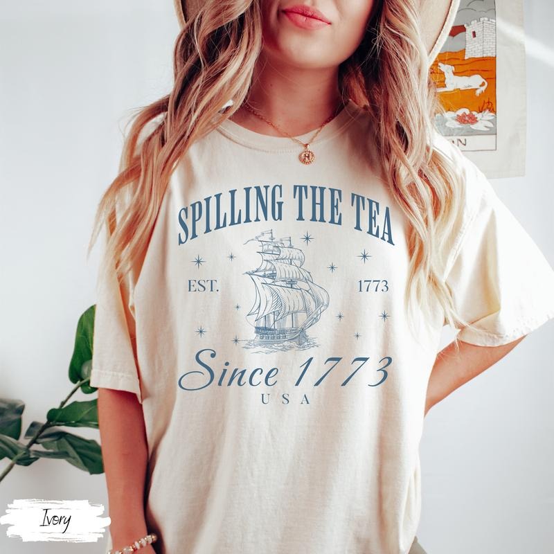 Spilling Tea Since 1773 4th July Patriotic Usa Boston - Adult & Kids T-Shirts, Sweatshirts & Hoodies apparel design preview 1