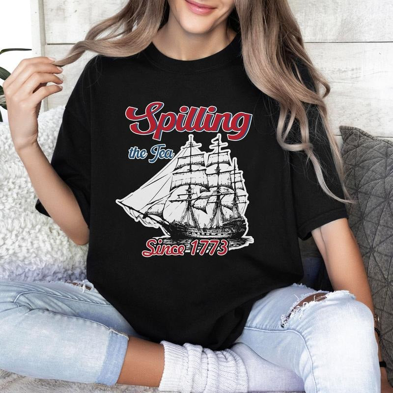 Spilling Tea Since 1773 Funny 4th July Independence - Adult & Kids T-Shirts, Sweatshirts & Hoodies apparel design preview 1