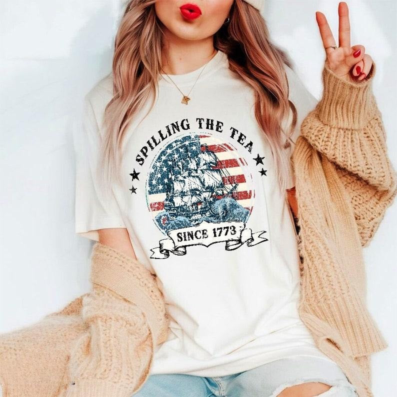 Spilling Tea Since 1773 4th July USA Fourth American - Adult & Kids T-Shirts, Sweatshirts & Hoodies apparel design preview 1