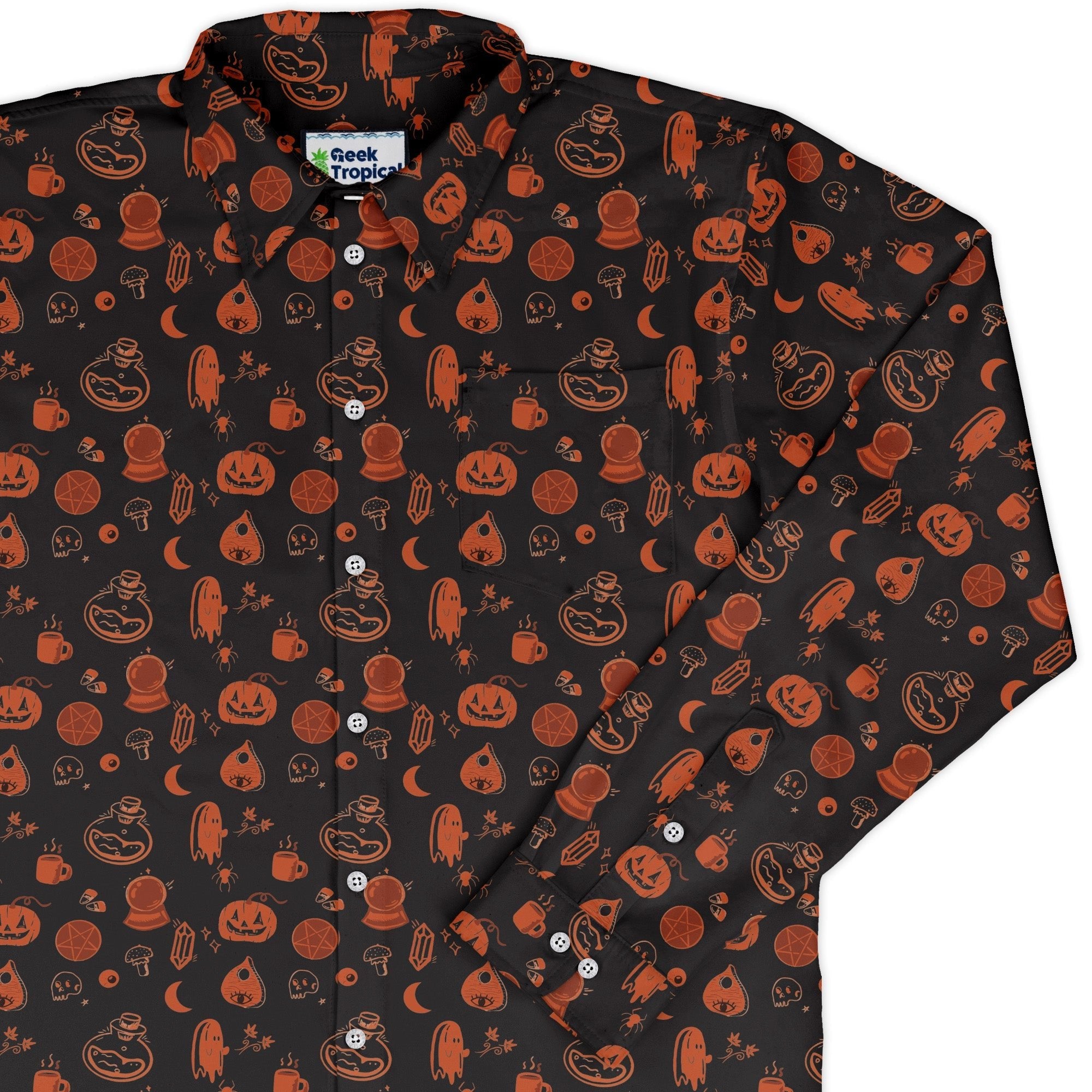 Spooky Halloween Orange Button Up - Adult & Kids T-Shirts, Sweatshirts & Hoodies apparel design preview 1