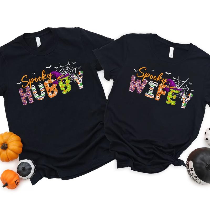 Spooky Hubby Wifey Cute Halloween Couple Matching - Adult & Kids T-Shirts, Sweatshirts & Hoodies apparel design preview 1