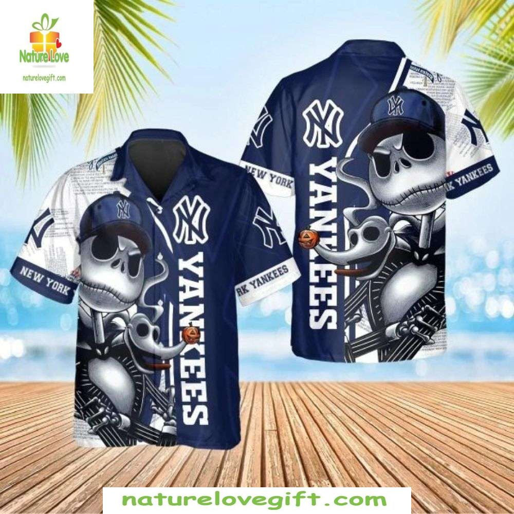 New York Yankees Hawaiian Spooky Jack Skellington - Adult & Kids T-Shirts, Sweatshirts & Hoodies apparel design preview 1