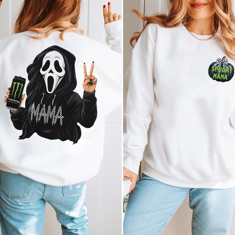 Spooky Mama Ghost M0n.Ster Black 2 Sides Halloween - Adult & Kids T-Shirts, Sweatshirts & Hoodies apparel design preview 1