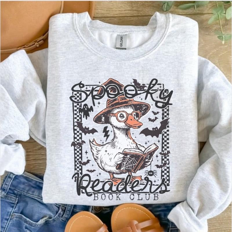 Spooky Reader Goose Ash Grey Halloween - Adult & Kids T-Shirts, Sweatshirts & Hoodies apparel design preview 1