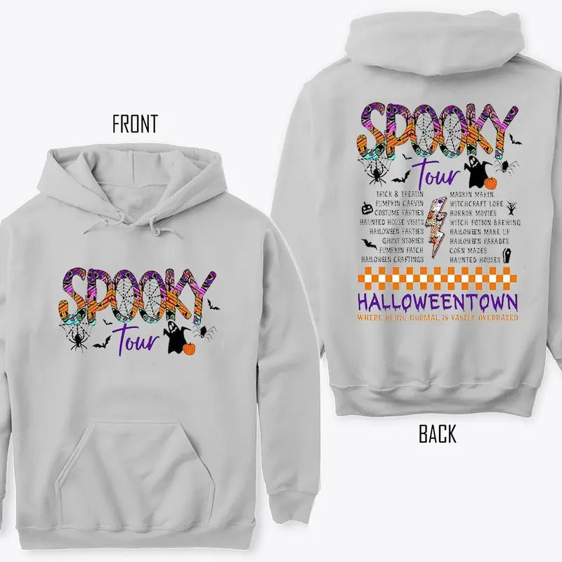 Spooky Tour Two Sides Ghosts Boo Halloween Retro Town - Adult & Kids T-Shirts, Sweatshirts & Hoodies apparel design preview 1