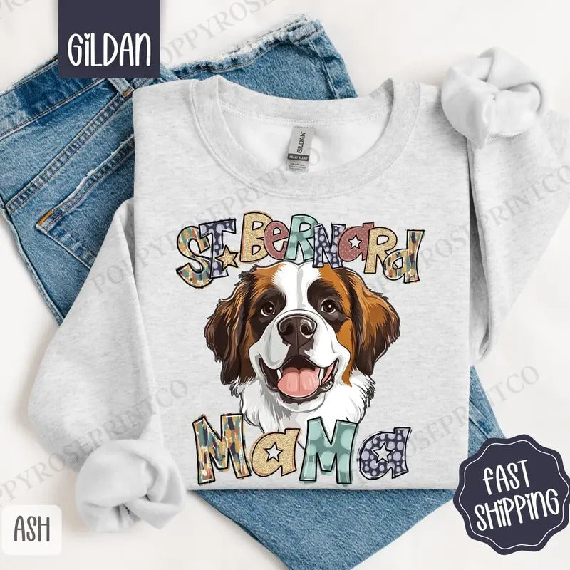 St. Bernard Mama Gildan Dog Mom Cute Plus Sizes - Adult & Kids T-Shirts, Sweatshirts & Hoodies apparel design preview 1