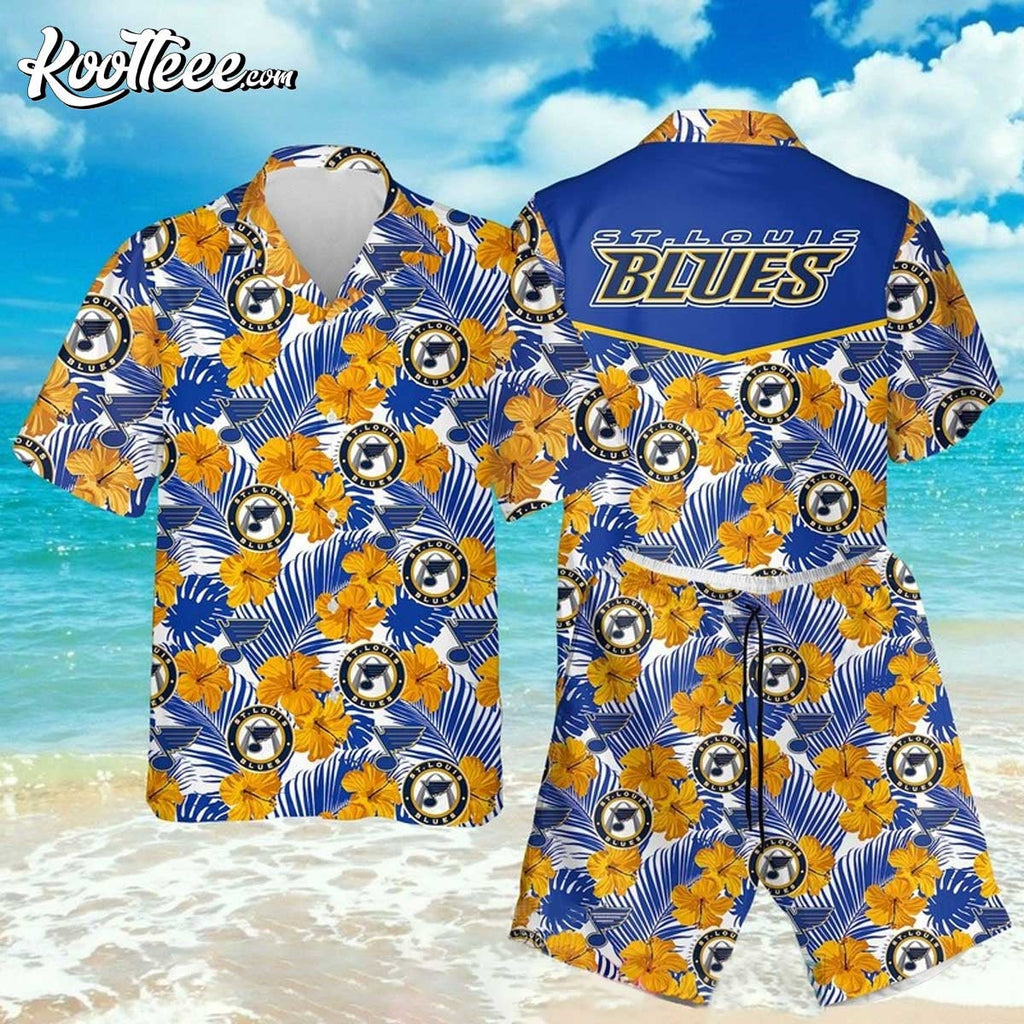 St Louis Blues Hibiscus Hawaiian And Shorts - Adult & Kids T-Shirts, Sweatshirts & Hoodies apparel design preview 1