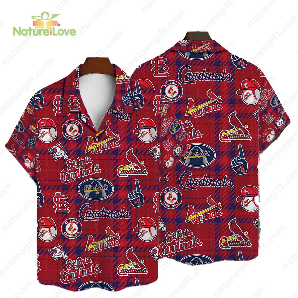 St. Louis Cardinals Logo Checkered Red MLB Hawaiian - Adult & Kids T-Shirts, Sweatshirts & Hoodies apparel design preview 1