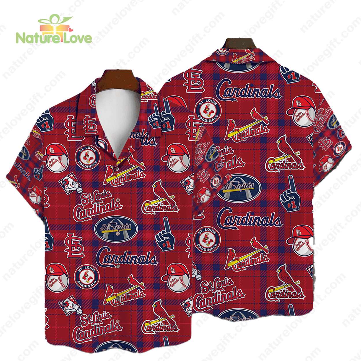St. Louis Cardinals Logo Checkered Red MLB Hawaiian - Adult & Kids T-Shirts, Sweatshirts & Hoodies apparel design preview 1