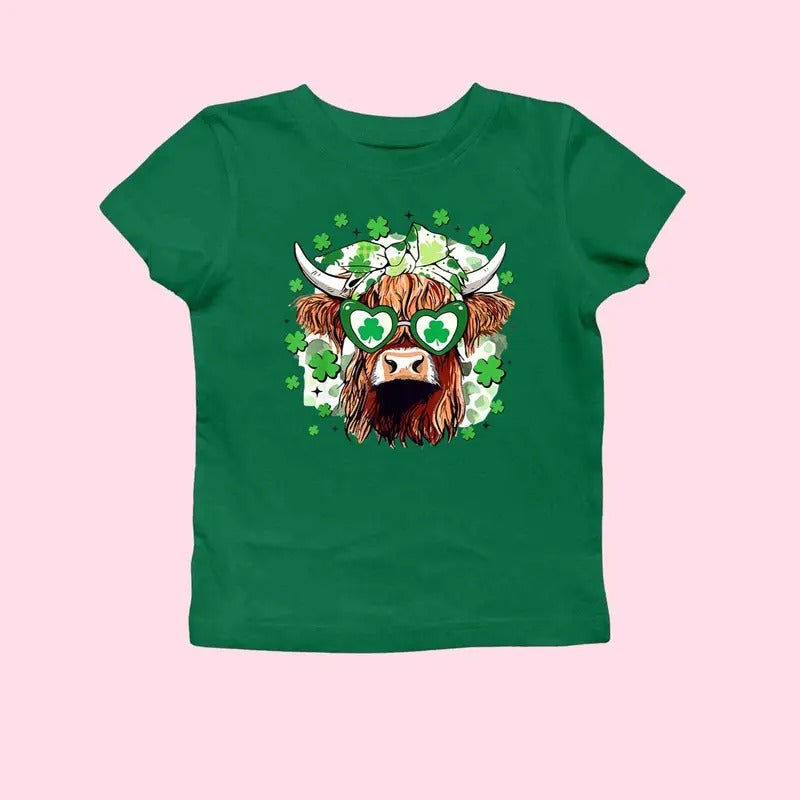 St Patrick'S Day Highland Cow Baby Retro Clover - Adult & Kids T-Shirts, Sweatshirts & Hoodies apparel design preview 1