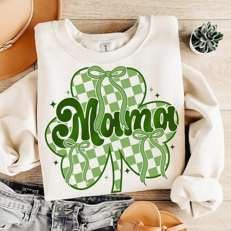 St Patricks Day Mama Patty'S Mom Retro Varsity - Adult & Kids T-Shirts, Sweatshirts & Hoodies apparel design preview 1