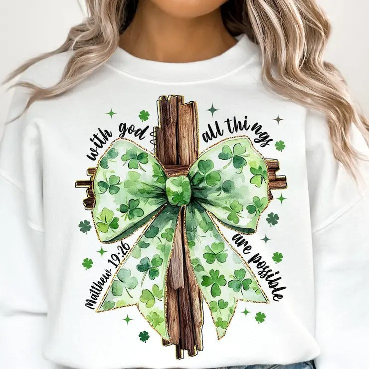 St. Patrick'S Day God Christian Cross Coquette Bow - Adult & Kids T-Shirts, Sweatshirts & Hoodies apparel design preview 1