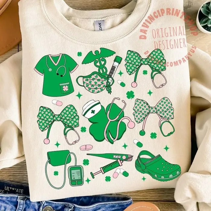 St. Patricks Day Nurse St.Patricks Coquette Shamrock - Adult & Kids T-Shirts, Sweatshirts & Hoodies apparel design preview 1