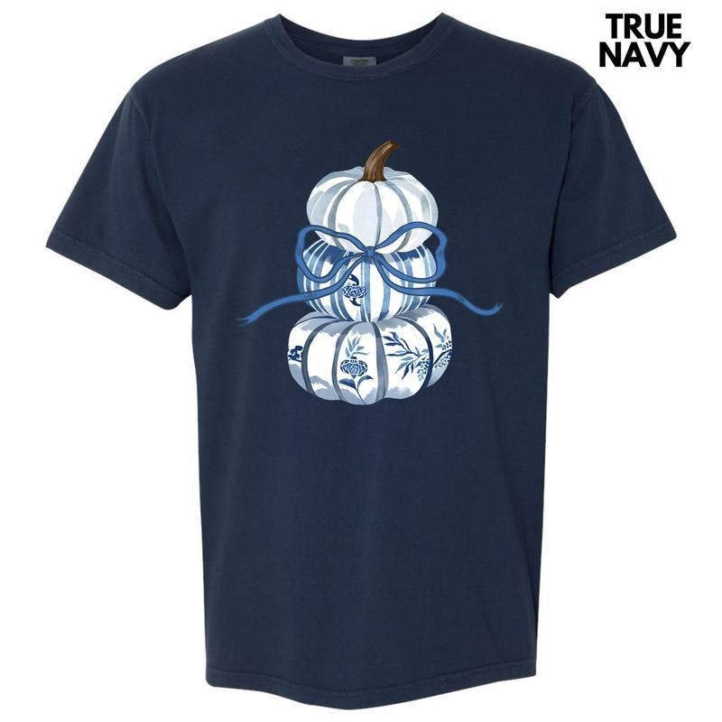 Stacked Blue Pumpkin Trio Comfort Colors 'NLB' - Adult & Kids T-Shirts, Sweatshirts & Hoodies apparel design preview 1