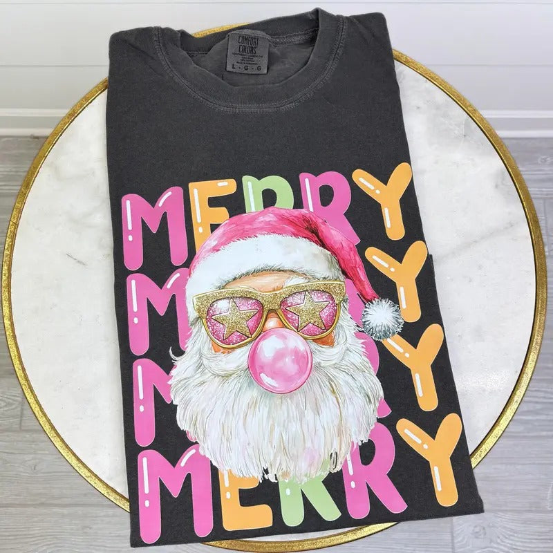 Stacked Merry Retro Santa Comfort Colors - Adult & Kids T-Shirts, Sweatshirts & Hoodies apparel design preview 1